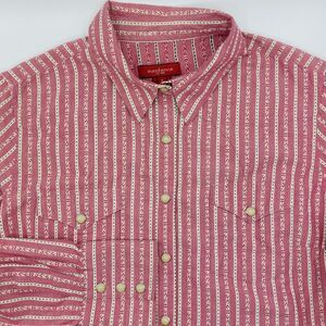 Sundance Western Embrodiered Pearl Snap Shirt Size M Pink Striped Southwestern